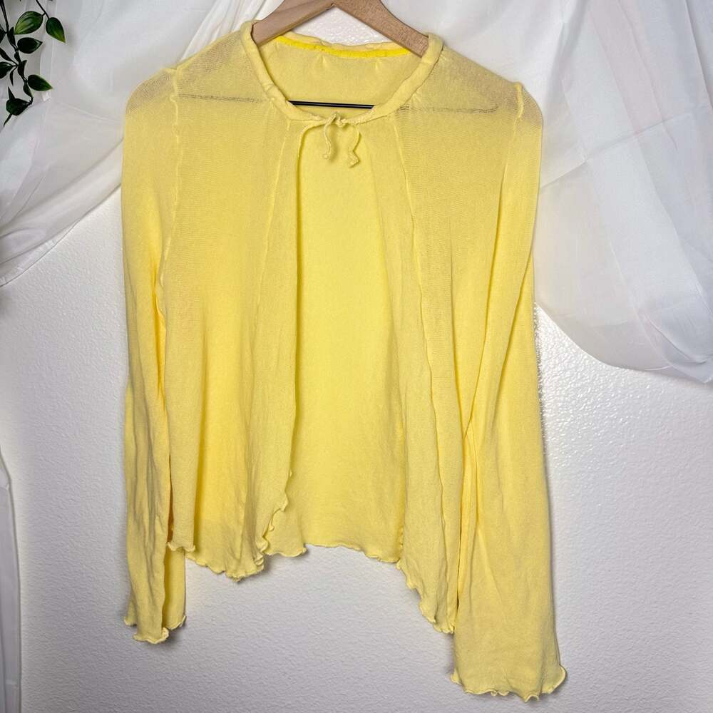 Fairy Sunshine Yellow Scalloped Tie Front Cardigan Bell Sleeve Coquette Feminine